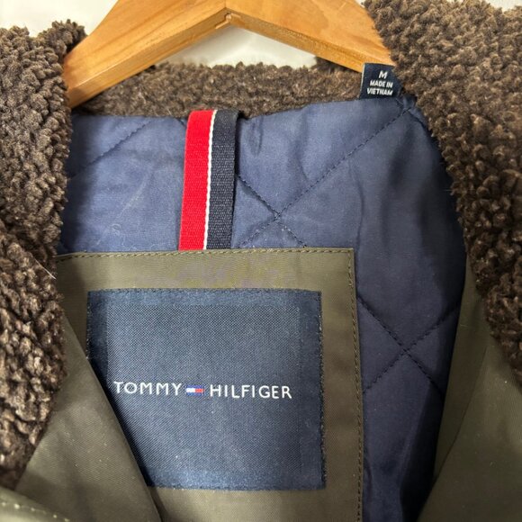 Tommy Hilfiger Men's Performance Parka Jacket Olive Green Medium Faux Fur Trim - Picture 3 of 13